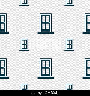 Door icon sign. Seamless pattern with geometric texture. Vector Stock Vector