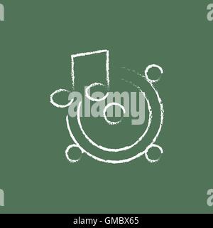 Loudspeakers with music note icon drawn in chalk. Stock Vector
