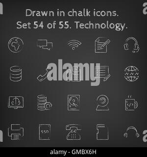 Technology icon set drawn in chalk. Stock Vector