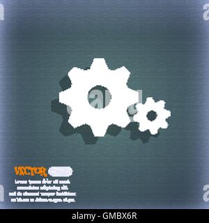 Cog settings sign icon. Cogwheel gear mechanism symbol. On the blue-green abstract background with shadow and space for your text. Vector Stock Vector