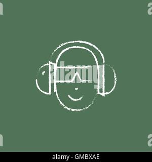 Man in a headphones icon drawn chalk. Stock Vector