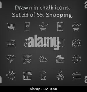 Shopping icon set drawn in chalk. Stock Vector