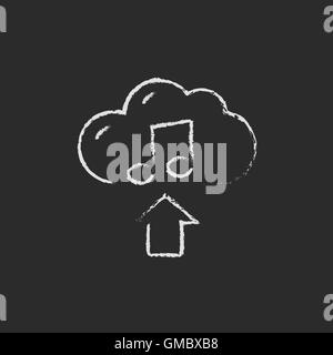 Upload music icon drawn in chalk. Stock Vector