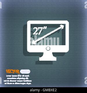 diagonal of the monitor 27 inches icon sign. On the blue-green abstract background with shadow and space for your text. Vector Stock Vector