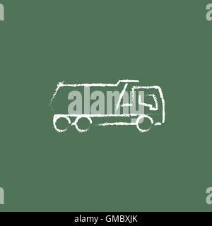 Dump truck icon drawn in chalk. Stock Vector