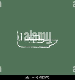 Cargo container ship icon drawn in chalk. Stock Vector