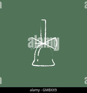 School bell with ribbon icon drawn in chalk. Stock Vector