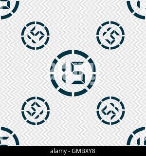 15 second stopwatch icon sign. Seamless pattern with geometric texture. Vector Stock Vector