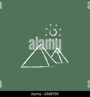Egyptian pyramids icon drawn in chalk. Stock Vector