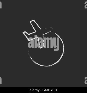 Travel by plane icon drawn in chalk. Stock Vector