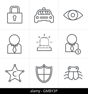 Line Icons Style Security icon set on white background Stock Vector