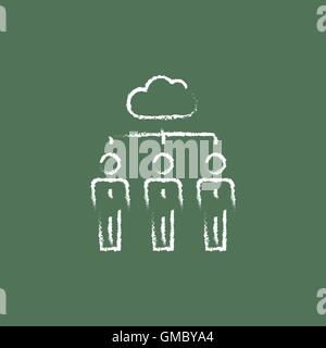 Three businessmen under the cloud icon drawn in chalk. Stock Vector