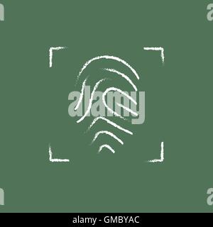 Fingerprint scanning icon drawn in chalk. Stock Vector