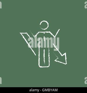 Businessman with arrow down icon drawn in chalk. Stock Vector