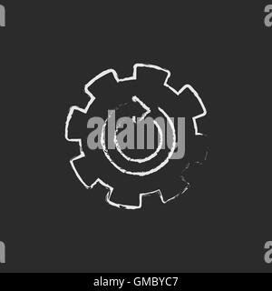 Gear wheel with arrow icon drawn in chalk. Stock Vector