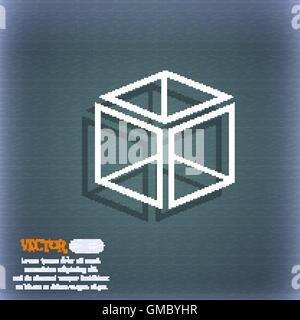 3d cube icon sign. On the blue-green abstract background with shadow and space for your text. Vector Stock Vector