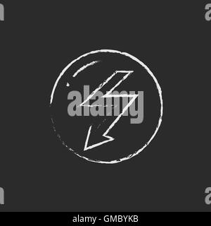 Lightning arrow downward icon drawn in chalk. Stock Vector