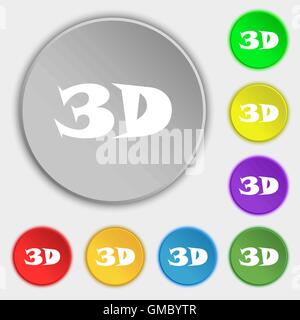 3D sign icon. 3D-New technology symbol. Symbols on eight flat buttons. Vector Stock Vector