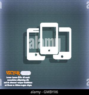 Smartphone sign icon. Support symbol. Call center. On the blue-green abstract background with shadow and space for your text. Vector Stock Vector