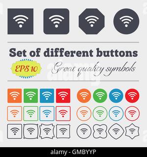 Wifi sign. Wi-fi symbol. Wireless Network icon zone. Big set of colorful, diverse, high-quality buttons. Vector Stock Vector