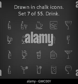 Drink icon set drawn in chalk. Stock Vector