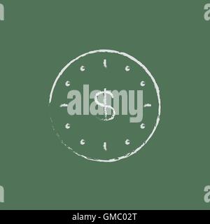 Wall clock with a dollar symbol icon drawn in chalk. Stock Vector