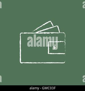 Wallet with money icon drawn in chalk. Stock Vector