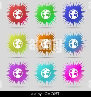 Globe sign icon. World map geography symbol. Globes on stand for studying. Nine original needle buttons. Vector Stock Vector