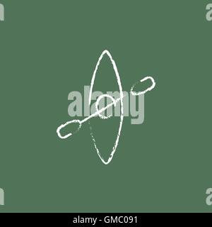 Kayak with paddle icon drawn in chalk. Stock Vector