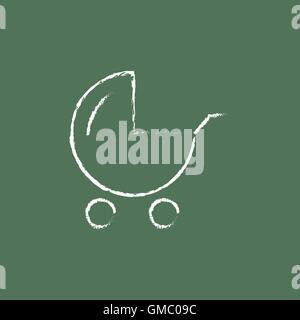 Baby stroller icon drawn in chalk. Stock Vector