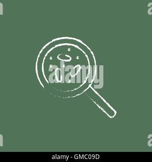 Microorganisms under magnifier icon drawn in chalk. Stock Vector