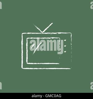 Retro TV icon drawn in chalk. Stock Vector
