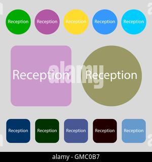 Reception sign icon. Hotel registration table symbol. 12 colored buttons. Flat design. Vector Stock Vector