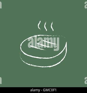 Grilled steak icon drawn in chalk. Stock Vector