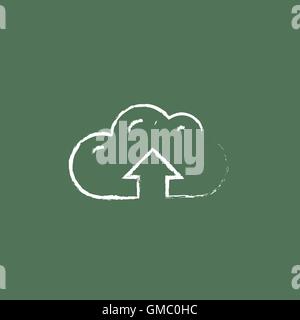Cloud with arrow up icon drawn in chalk. Stock Vector