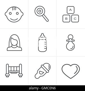 Line Icons Style  Baby  Icons Set, Vector Design Stock Vector