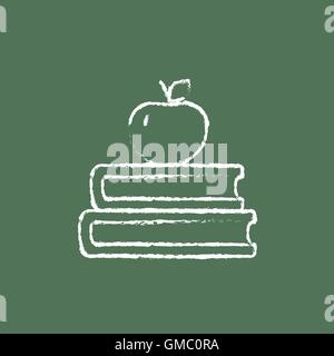 Books and apple on the top icon drawn in chalk. Stock Vector