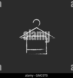 Towel on hanger icon drawn in chalk. Stock Vector