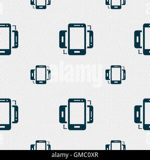 Synchronization sign icon. smartphones sync symbol. Data exchange. Seamless pattern with geometric texture. Vector Stock Vector