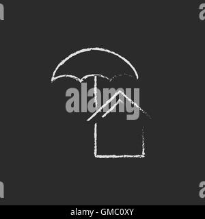 House insurance icon drawn in chalk. Stock Vector