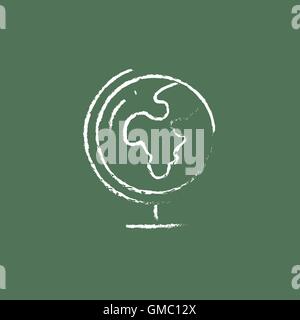 World globe on stand icon drawn in chalk. Stock Vector