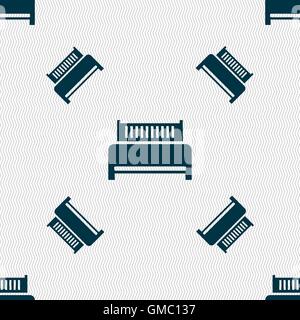 Hotel, bed icon sign. Seamless pattern with geometric texture. Vector Stock Vector
