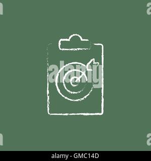 Target board and arrow icon drawn in chalk. Stock Vector