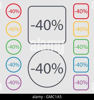 40 percent discount sign icon. Sale symbol. Special offer label. Symbols on the Round and square buttons with frame. Vector Stock Vector