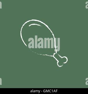 Chicken leg icon drawn in chalk. Stock Vector