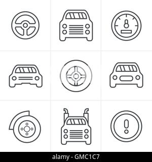 Line Icons Style Car Icons Set, Vector Design Stock Vector