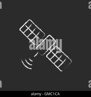 Satellite icon drawn in chalk. Stock Vector