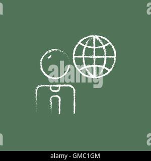 Businessman with globe icon drawn in chalk. Stock Vector