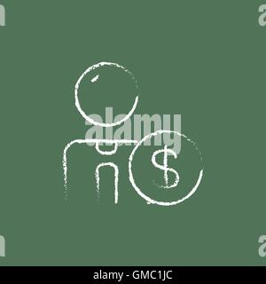 Man with dollar sign icon drawn in chalk. Stock Vector