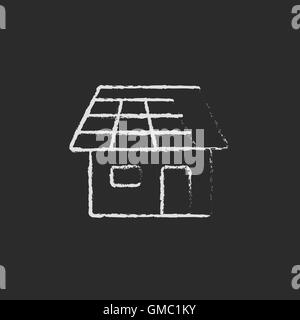 House with solar panel icon drawn in chalk. Stock Vector